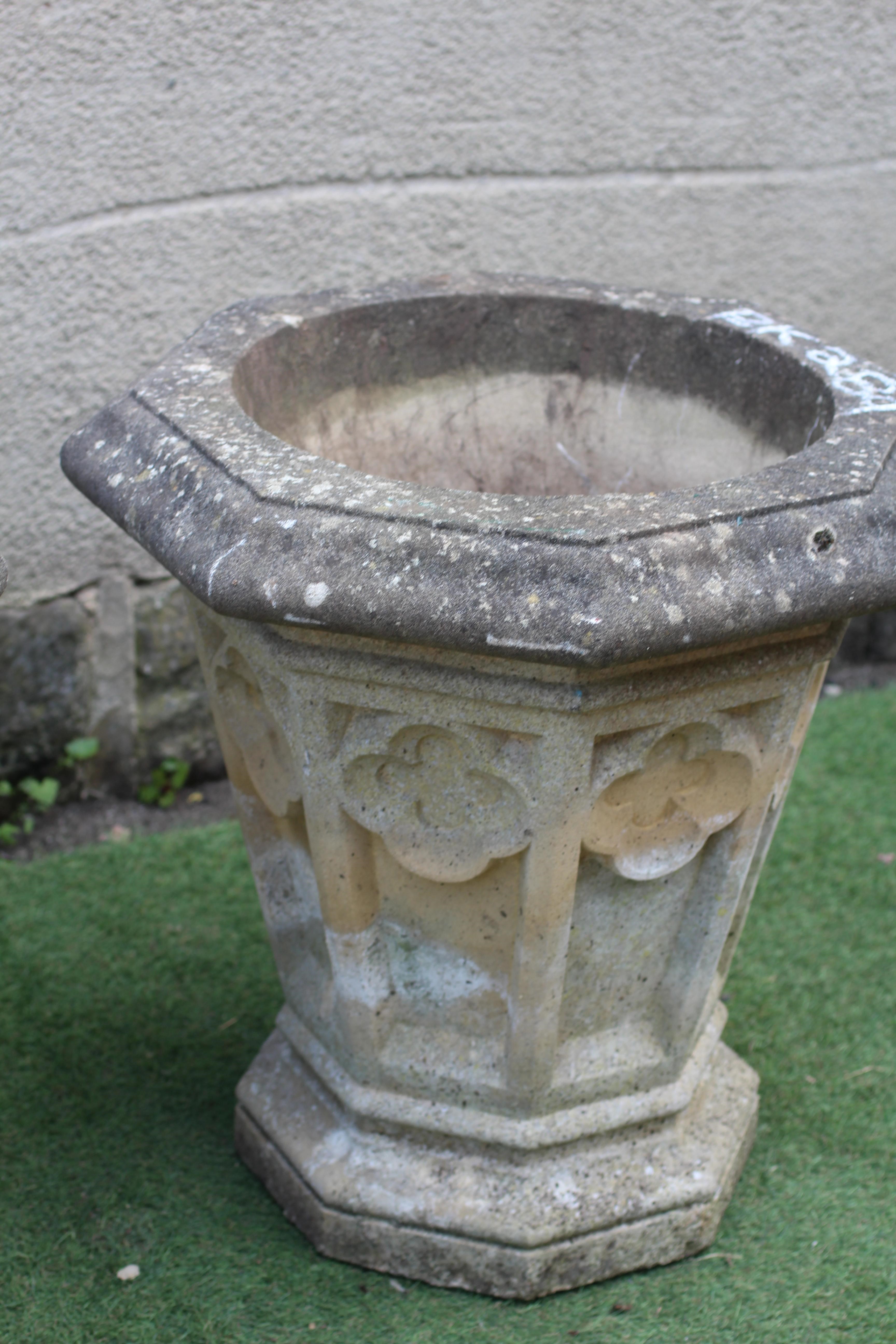 A PAIR OF CAST STONE GOTHIC PLANTERS to match previous lot Image
