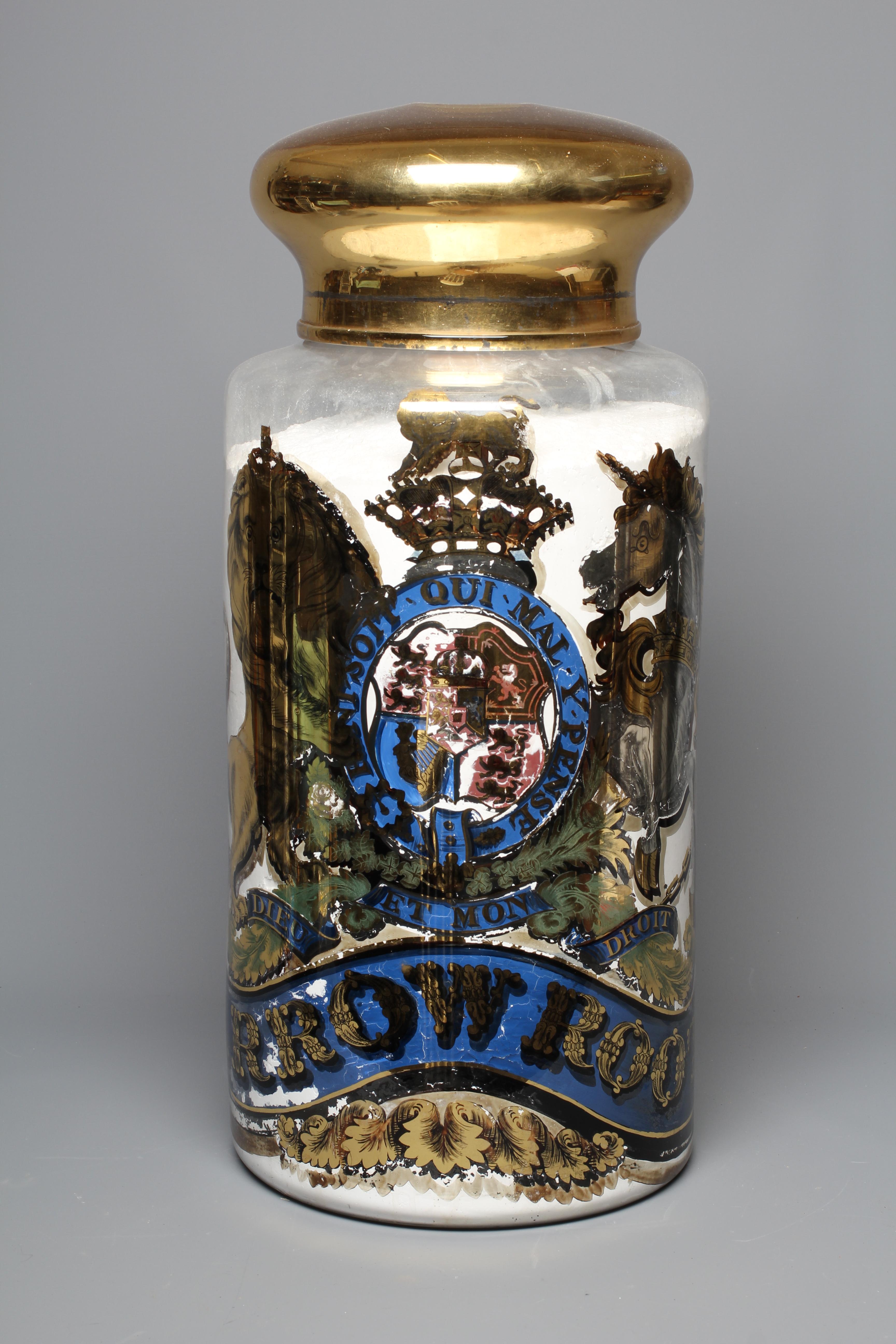 A LARGE APOTHECARY GLASS DISPLAY JAR AND COVER Image