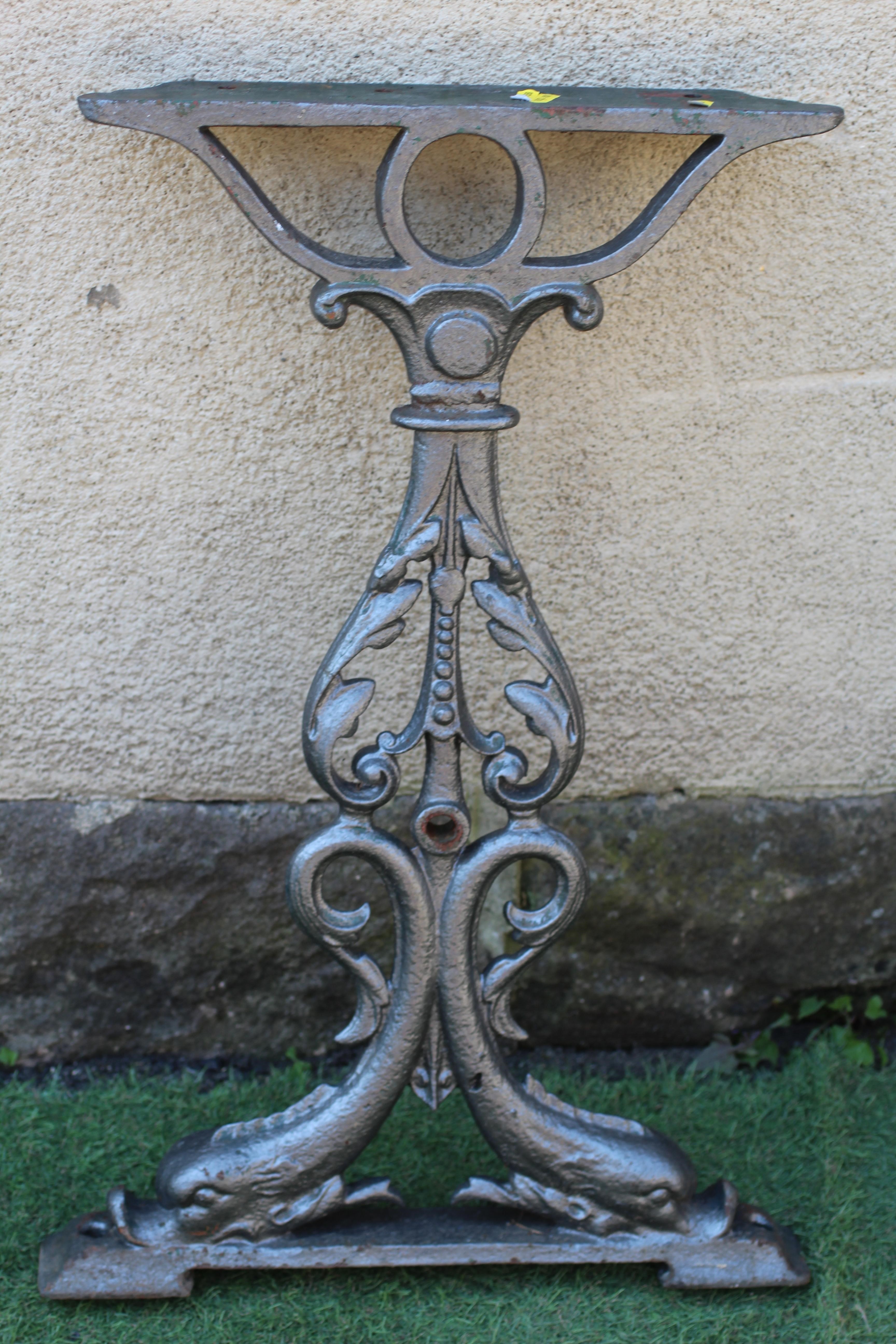 A PAIR OF VICTORIAN CAST IRON TABLE SUPPORTS, late 19th century, of pierced leaf cast lyre form with Image