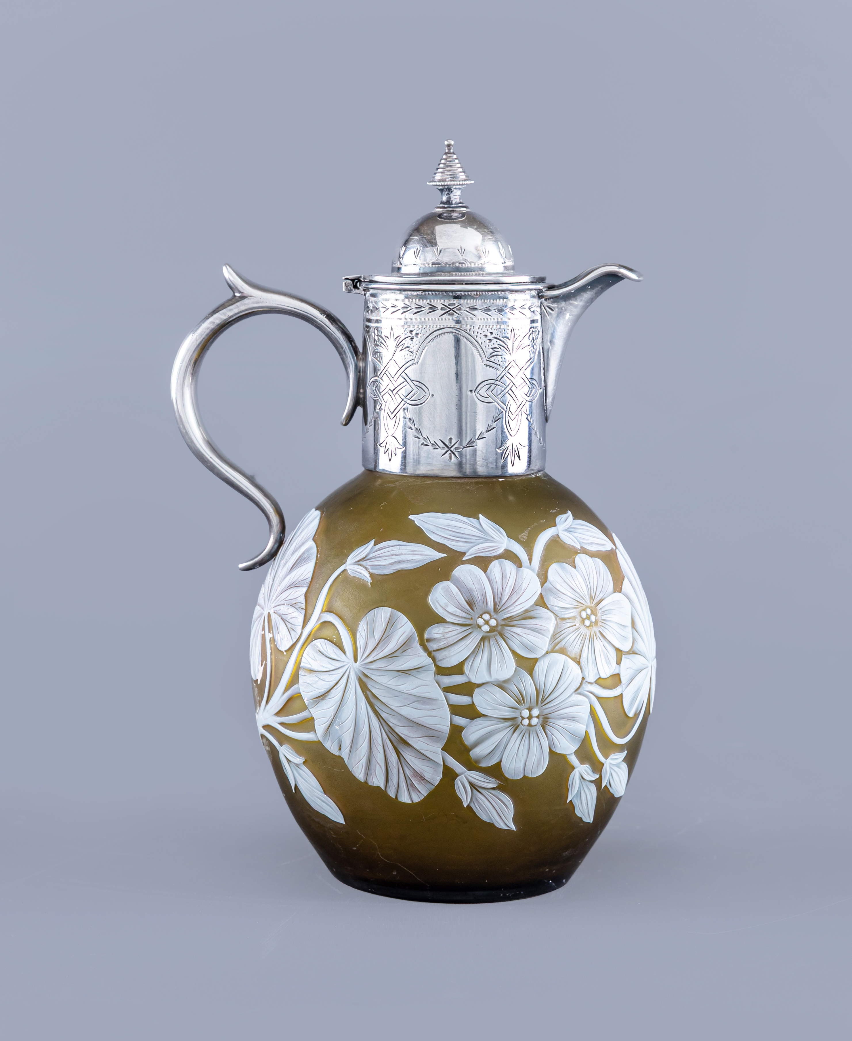 A THOMAS WEBB GREEN CAMEO GLASS EWER Image