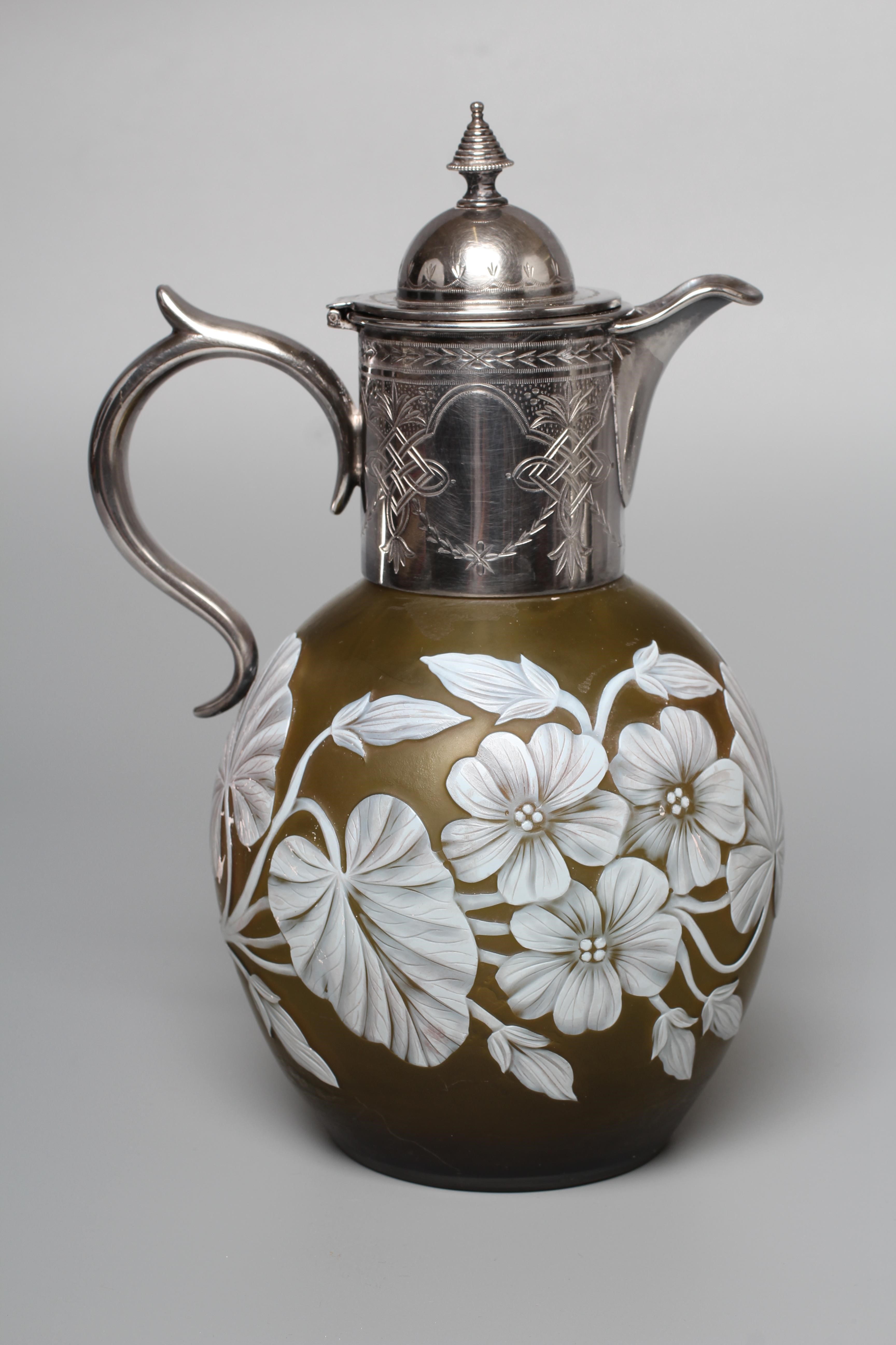A THOMAS WEBB GREEN CAMEO GLASS EWER Image