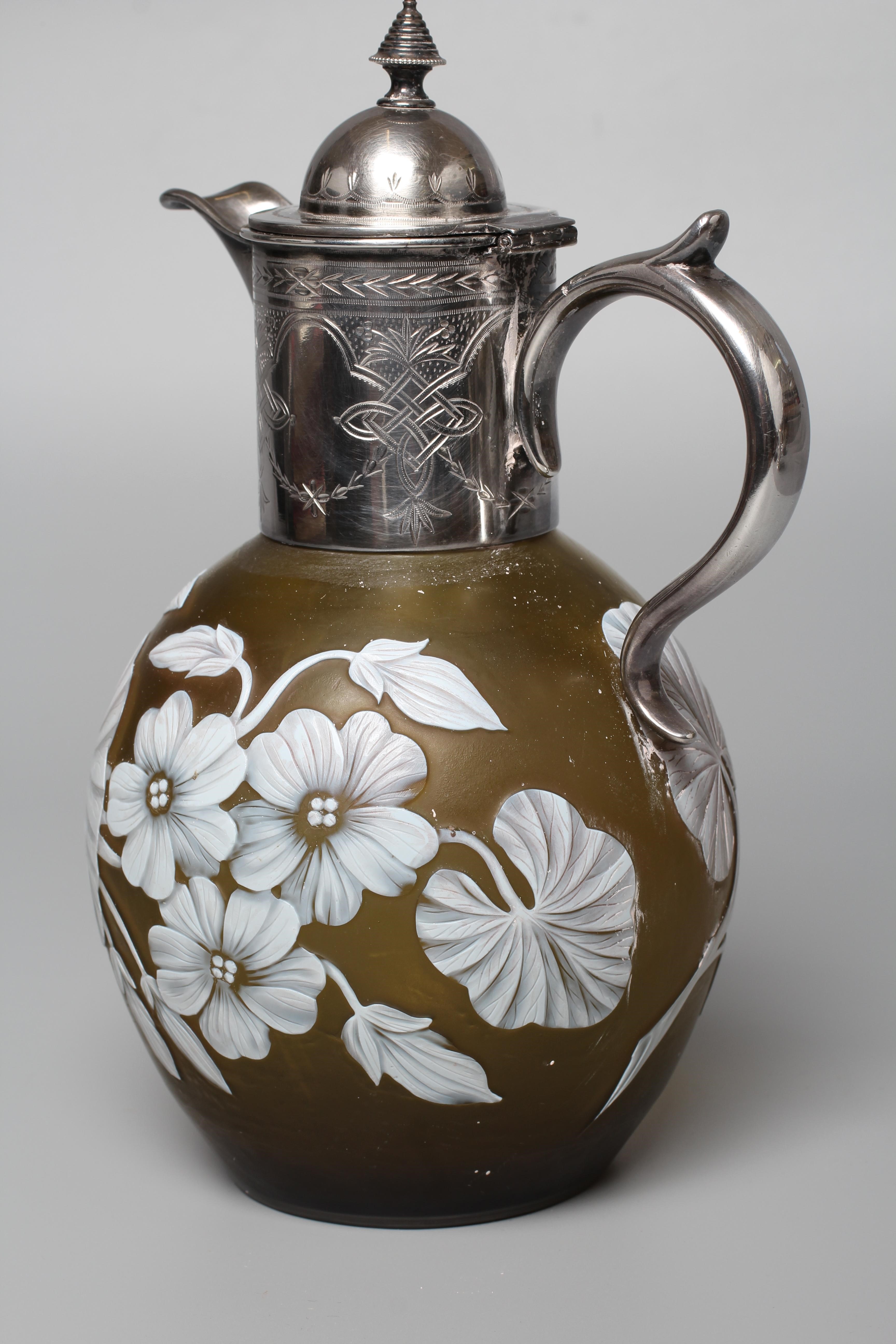 A THOMAS WEBB GREEN CAMEO GLASS EWER Image