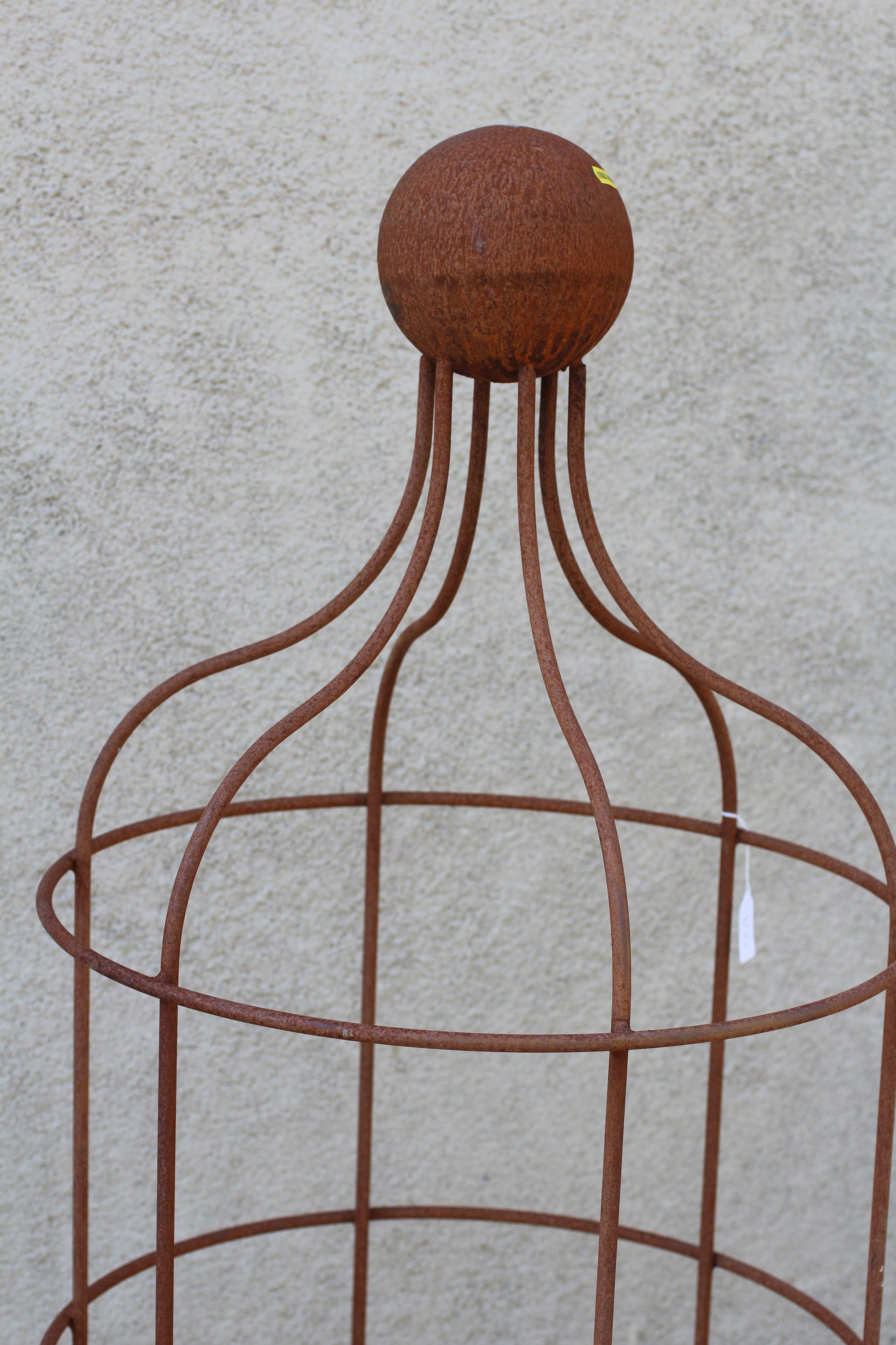 A RUSTED METAL CONICAL "WINDSOR" ROSE OBELISK with ball finial, 21 1/4" w x 66 1/2" h Image