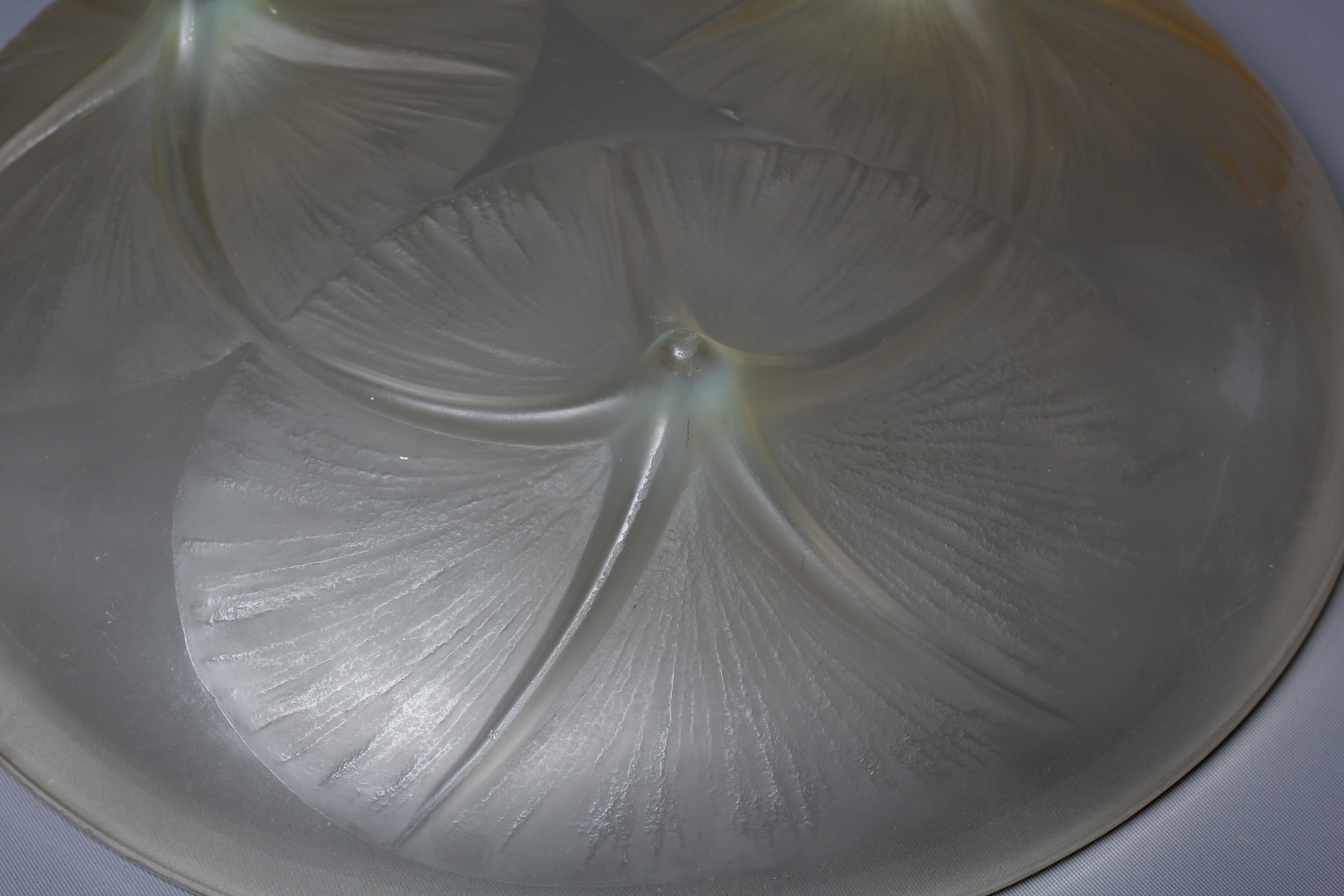 A LALIQUE AMBER GLASS VOLUBILIS SHALLOW DISH, wheel cut mark, 8 1/2" diameter Image