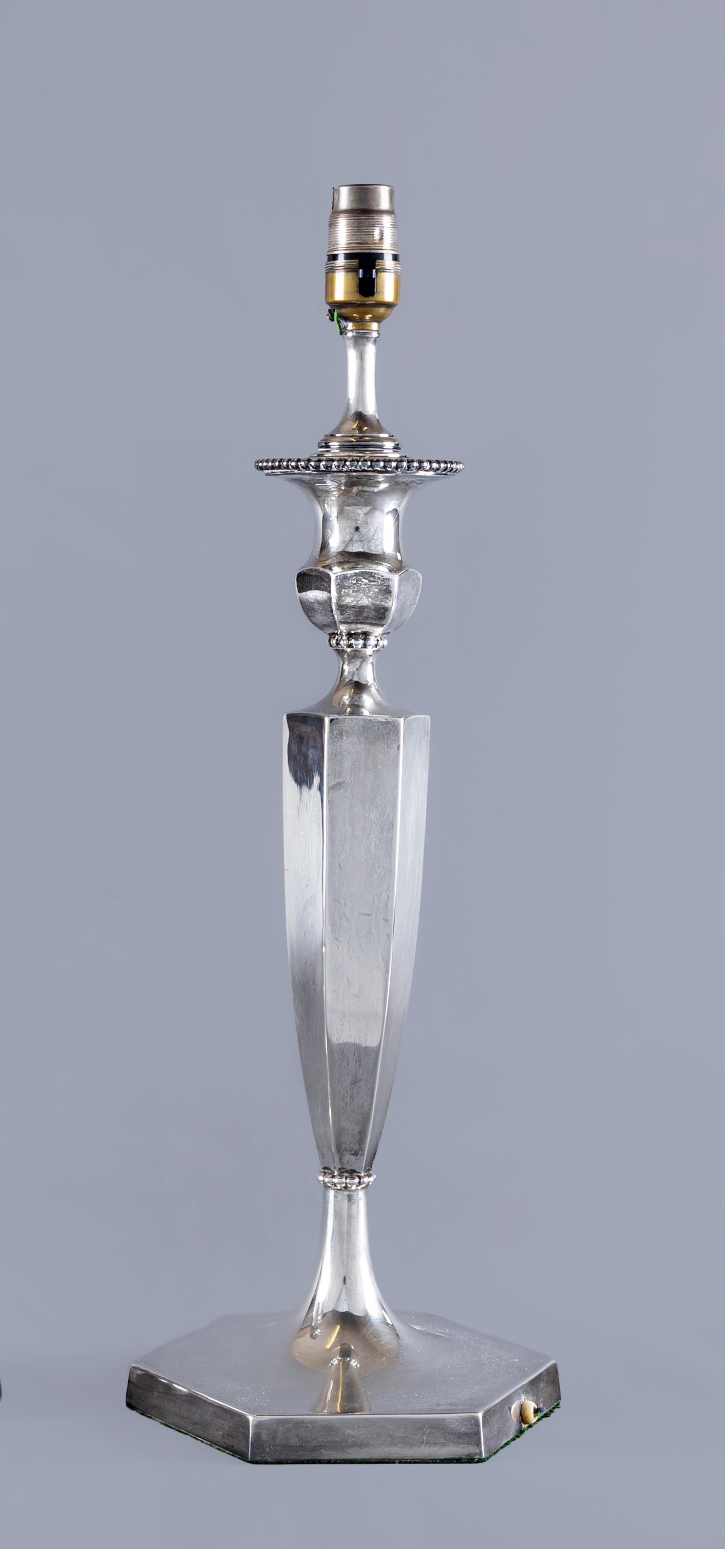 A GEORGE V LARGE ELECTRIC CANDLESTICK LAMP BASE by Henry Elkington Image