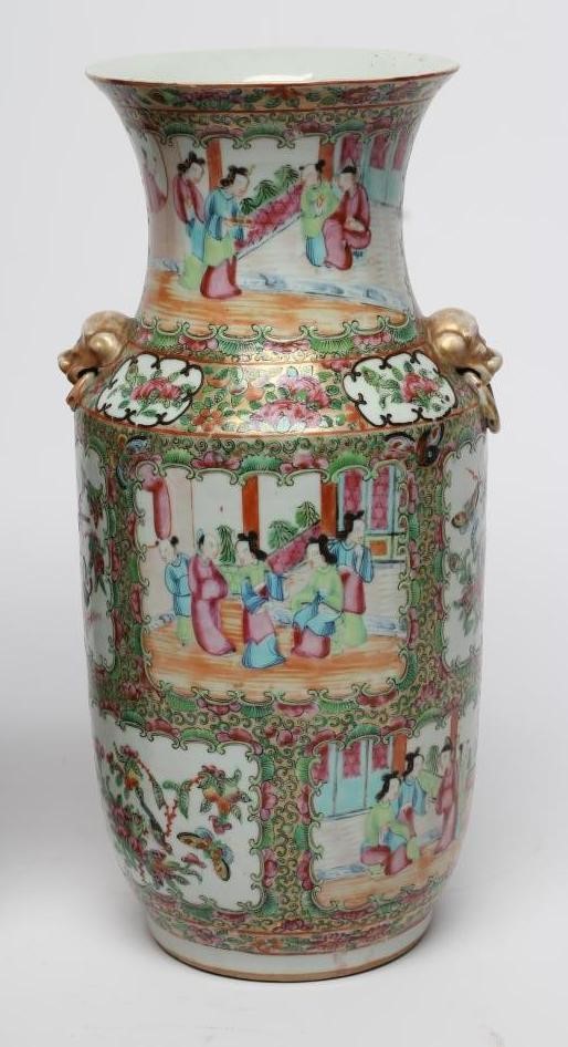 A PAIR OF CANTONESE PORCELAIN VASES Image