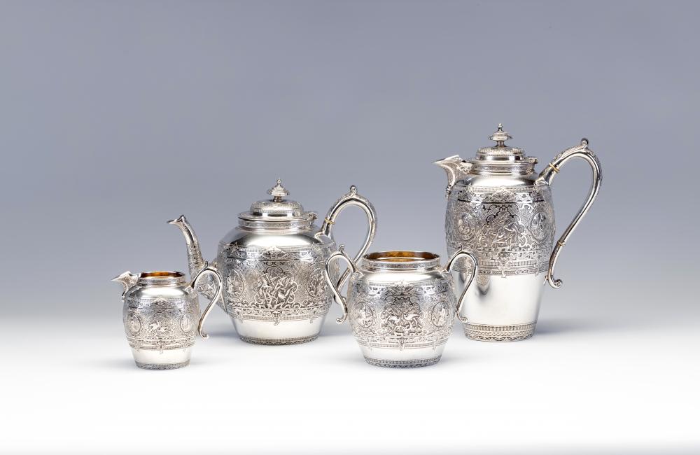 A VICTORIAN SCOTTISH SILVER FOUR PIECE TEA AND COFFEE SERVICE Image