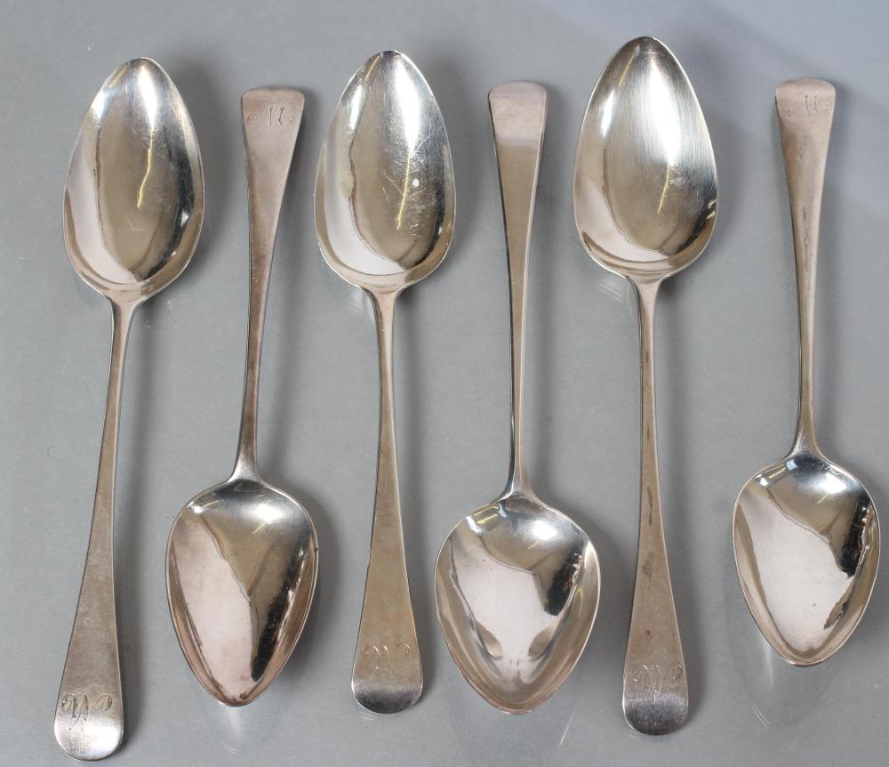A SET OF THREE LATE GEORGE III SILVER OLD ENGLISH PATTERN TABLESPOONS Image