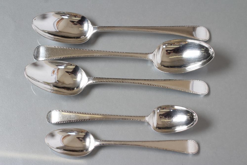 A PAIR OF GEORGE III SILVER TABLESPOONS AND A MATCHING PAIR OF DESSERT SPOONS Image