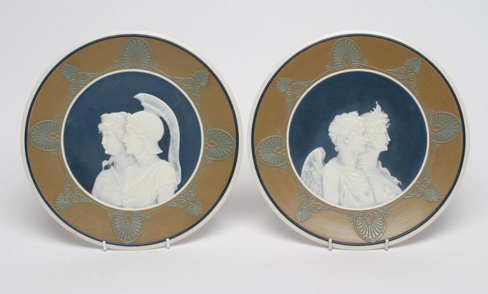 A PAIR OF METTLACH SALTGLAZE STONEWARE PLAQUES Image