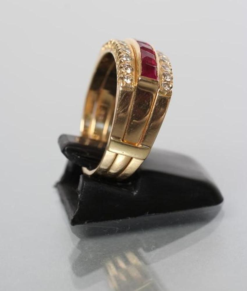 A RUBY AND DIAMOND HALF HOOP RING Image