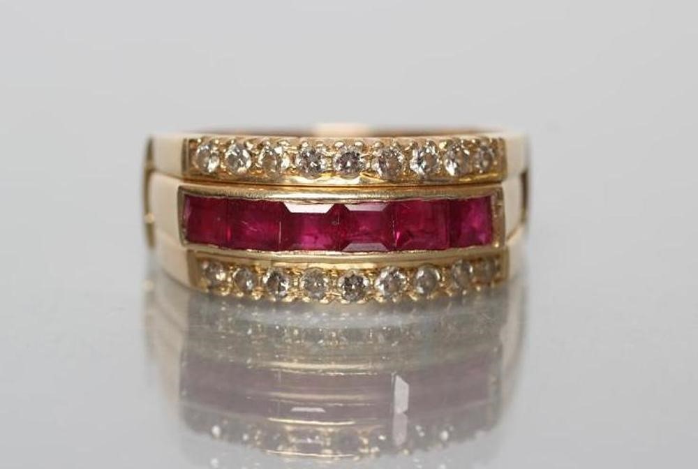A RUBY AND DIAMOND HALF HOOP RING Image