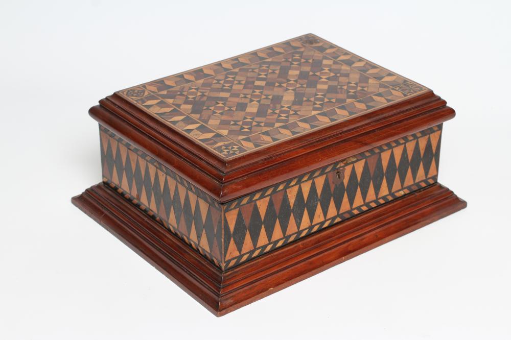 A VICTORIAN WALNUT PARQUETRY BOX of oblong form Image