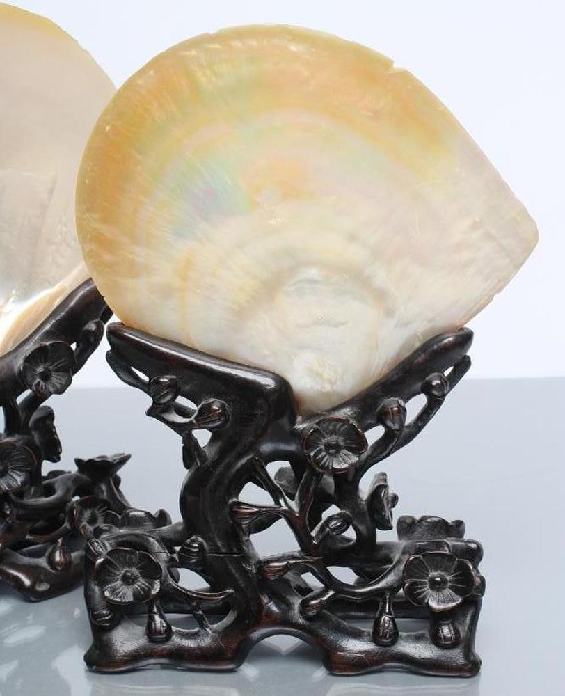 A PAIR OF CHINESE HARDWOOD STANDS carved and pierced with flowering prunus Image