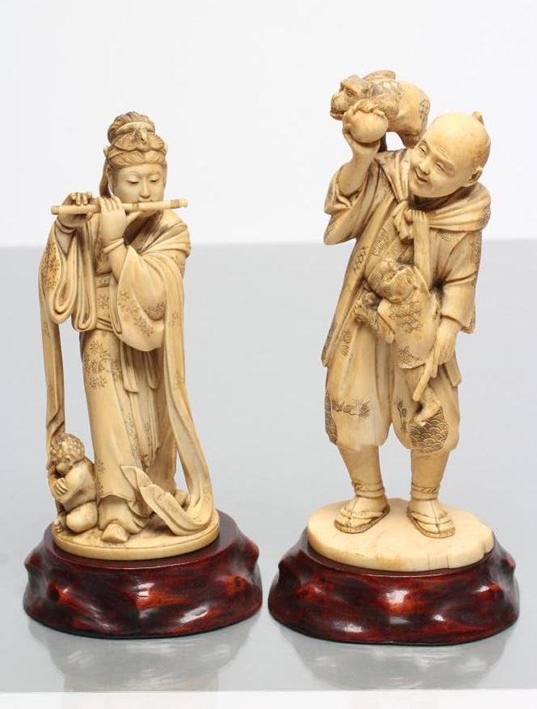 TWO JAPANESE ONE PIECE IVORY FIGURES Image