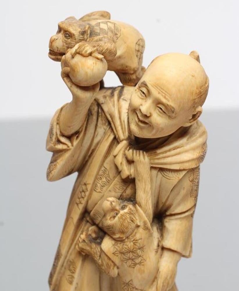 TWO JAPANESE ONE PIECE IVORY FIGURES Image