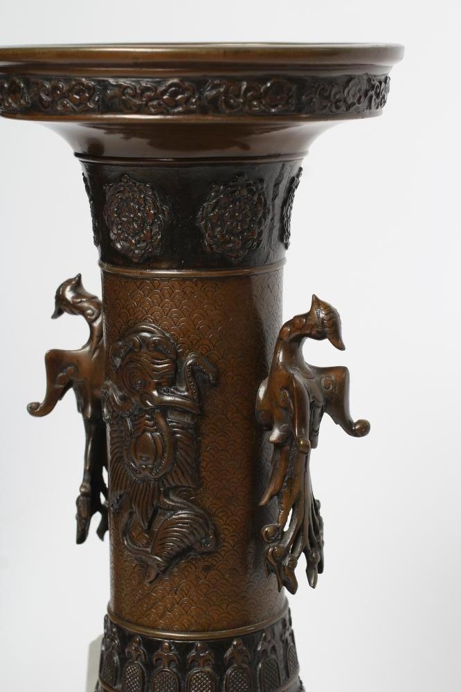 A JAPANESE BRONZE VASE of baluster form with cast and applied dragon handles and panels of Image