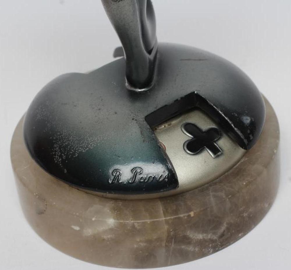 AFTER ROLAND PARIS - an Art Deco cold painted spelter figural bridge marker modelled as a jester in Image