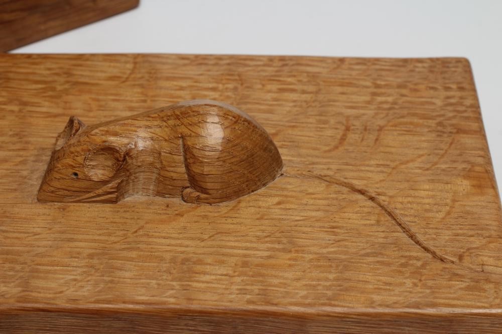 A ROBERT THOMPSON ADZED OAK TRINKET BOX of oblong form Image