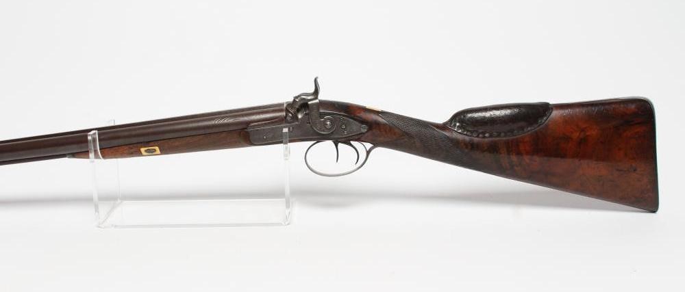A DOUBLE BARRELLED PERCUSSION SPORTING SHOTGUN by Collins of London Image