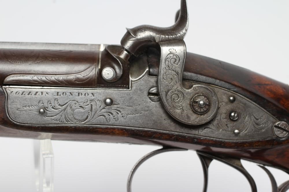 A DOUBLE BARRELLED PERCUSSION SPORTING SHOTGUN by Collins of London Image