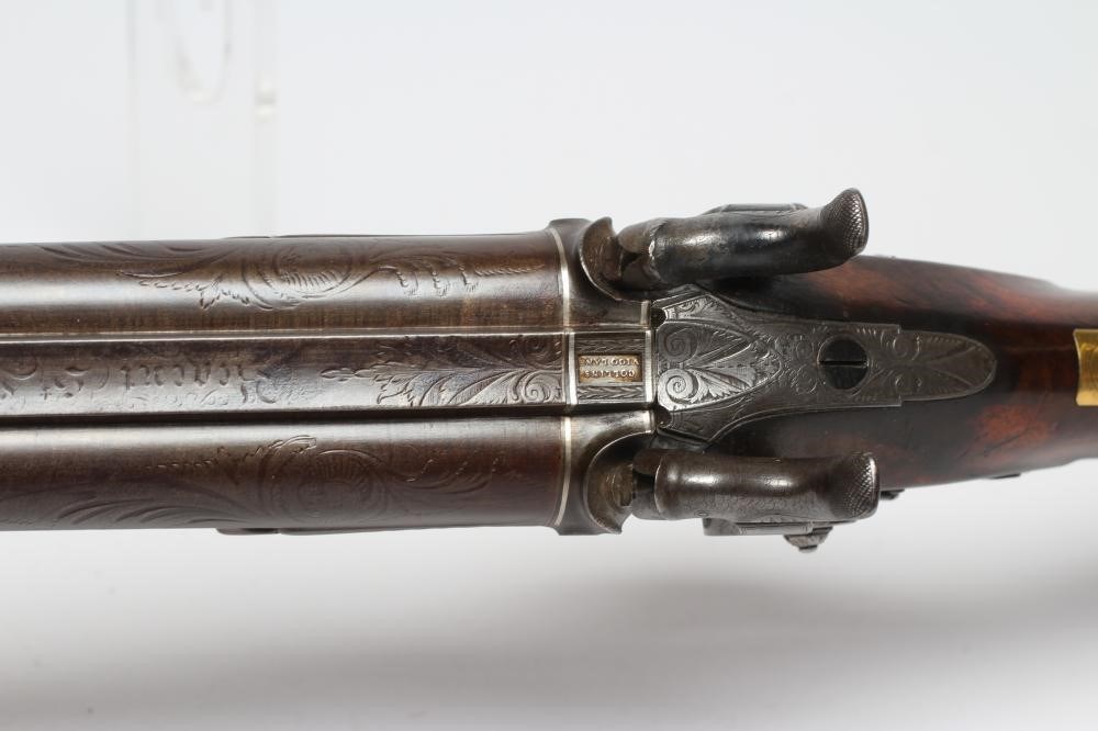 A DOUBLE BARRELLED PERCUSSION SPORTING SHOTGUN by Collins of London Image