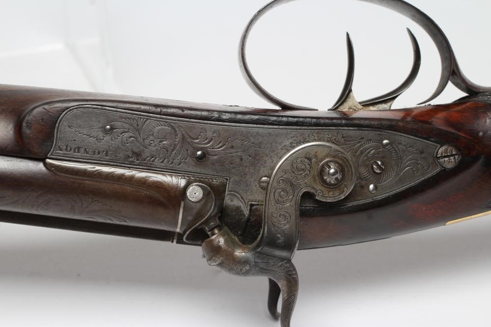 A DOUBLE BARRELLED PERCUSSION SPORTING SHOTGUN by Collins of London Image