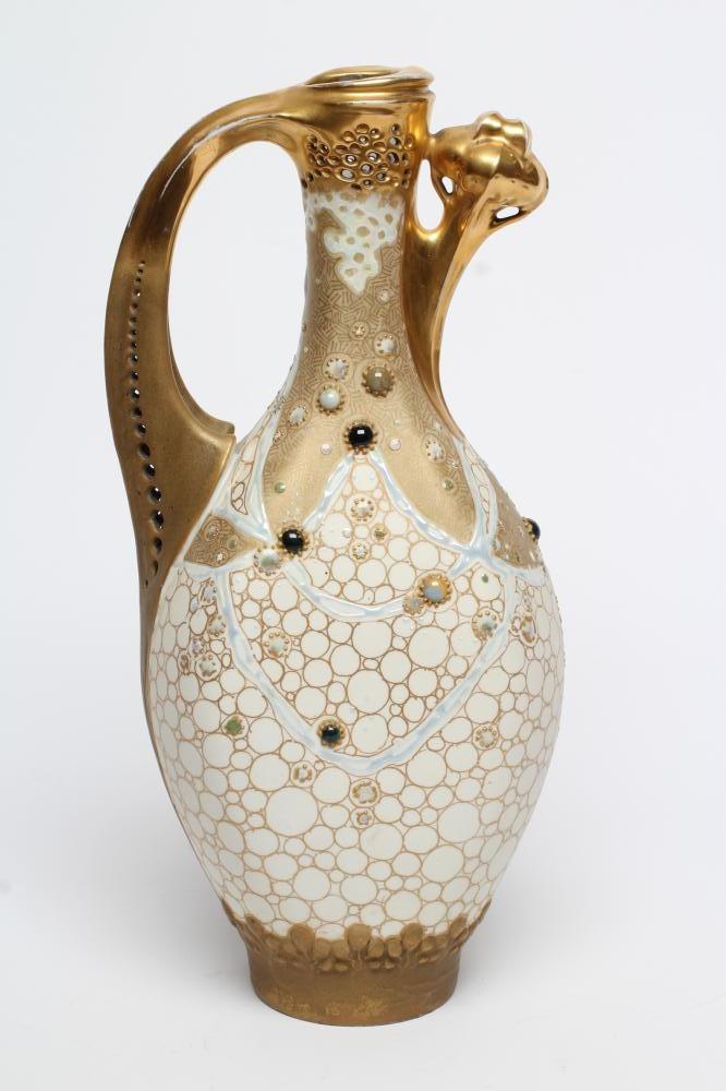 A TURN OF TEPLITZ AMPHORA EARTHENWARE SECESSIONIST EWER of organic form with abstract raised Image