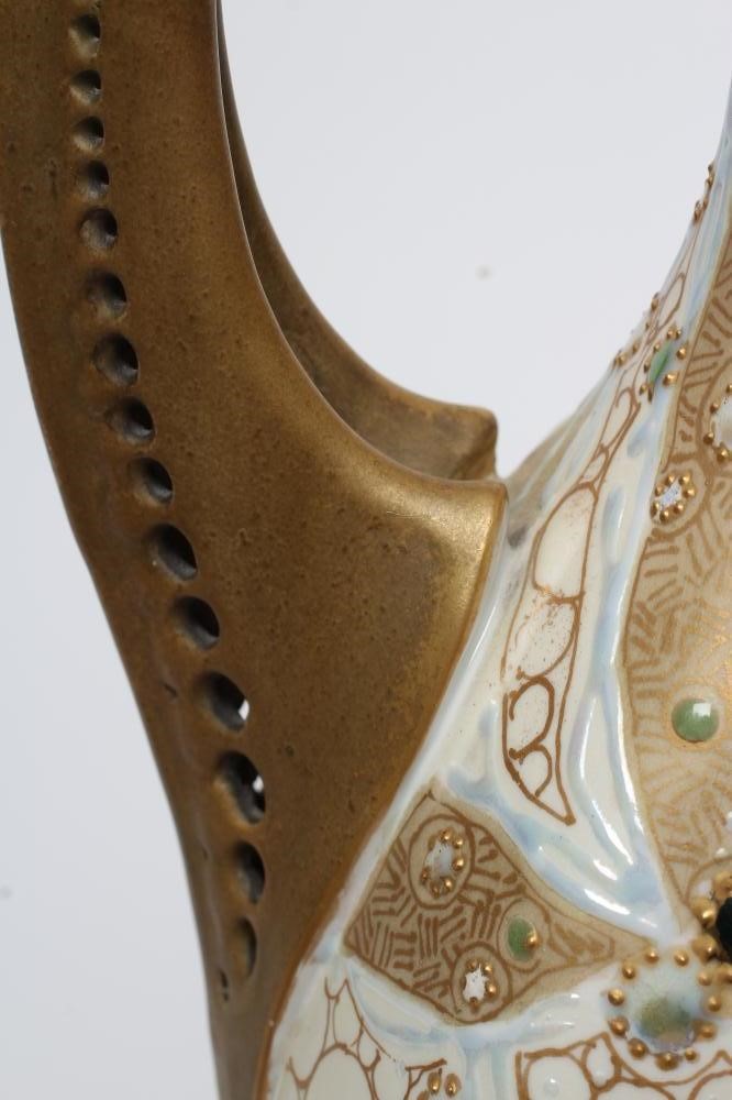 A TURN OF TEPLITZ AMPHORA EARTHENWARE SECESSIONIST EWER of organic form with abstract raised Image