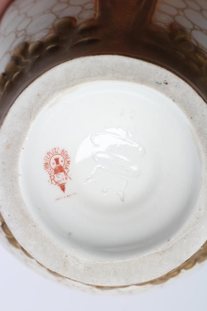 A TURN OF TEPLITZ AMPHORA EARTHENWARE SECESSIONIST EWER of organic form with abstract raised Image