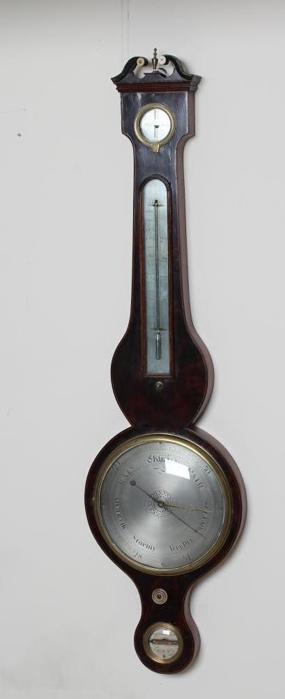 A MAHOGANY FOUR GLASS WHEEL BAROMETER by Jeremiah Giscava Image
