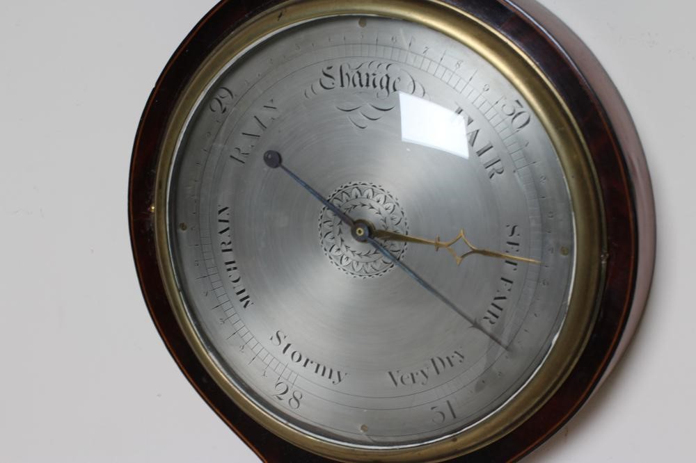 A MAHOGANY FOUR GLASS WHEEL BAROMETER by Jeremiah Giscava Image