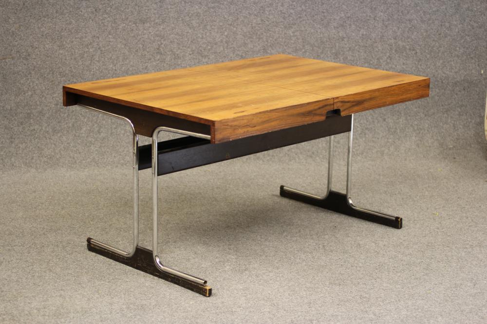 A ROSEWOOD AND PLATED CHROME EXTENDING SIDE TABLE/DESK Image