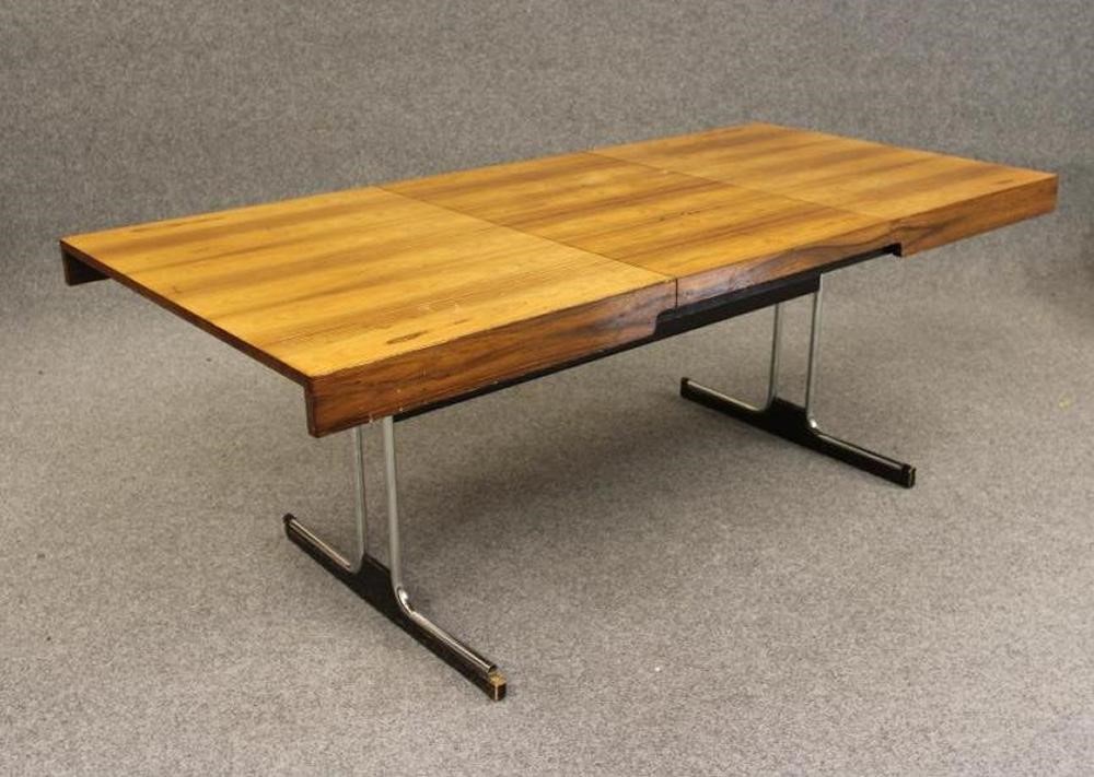 A ROSEWOOD AND PLATED CHROME EXTENDING SIDE TABLE/DESK Image