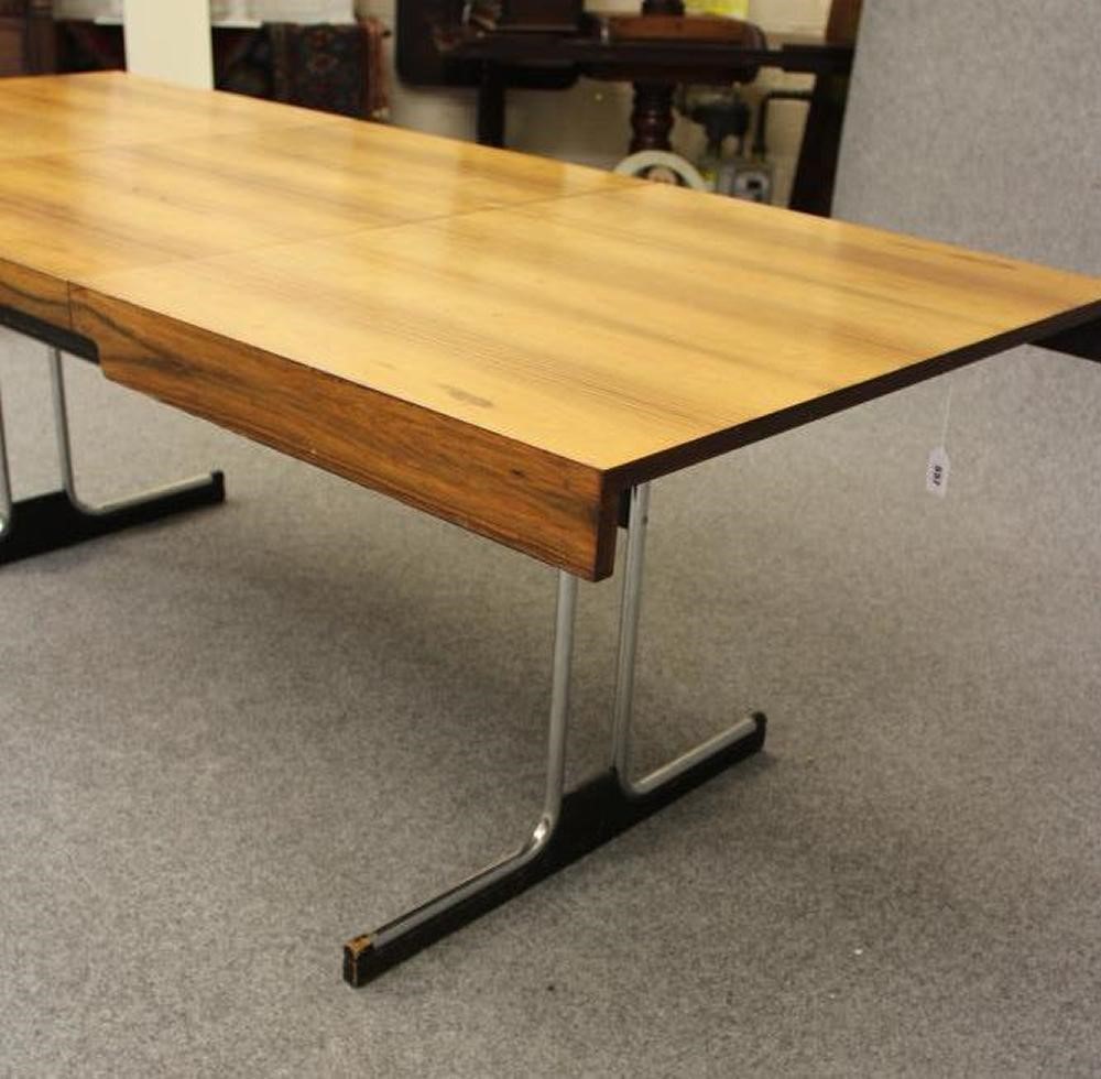 A ROSEWOOD AND PLATED CHROME EXTENDING SIDE TABLE/DESK Image