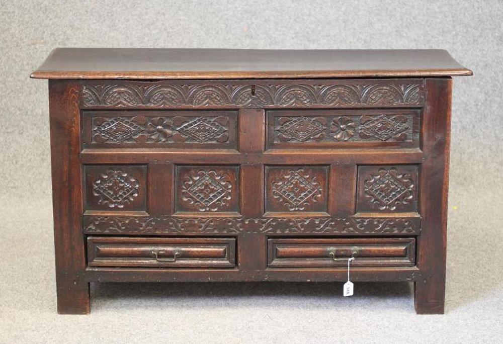AN OAK PANELLED CHEST Image