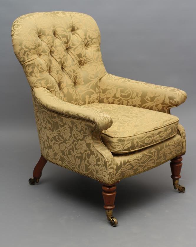 A VICTORIAN WALNUT FRAMED ARMCHAIR of spoon back form Image