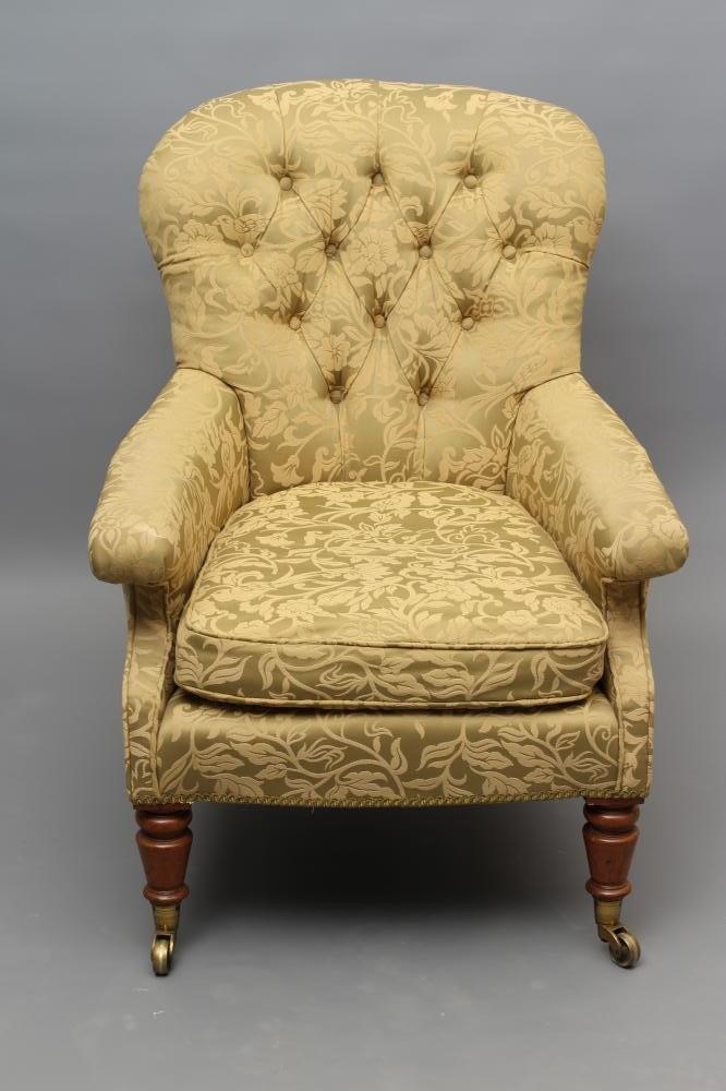 A VICTORIAN WALNUT FRAMED ARMCHAIR of spoon back form Image