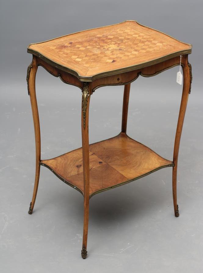 A LOUIS XVI STYLE MAHOGANY AND FLORAL INLAID OCCASIONAL TABLE Image