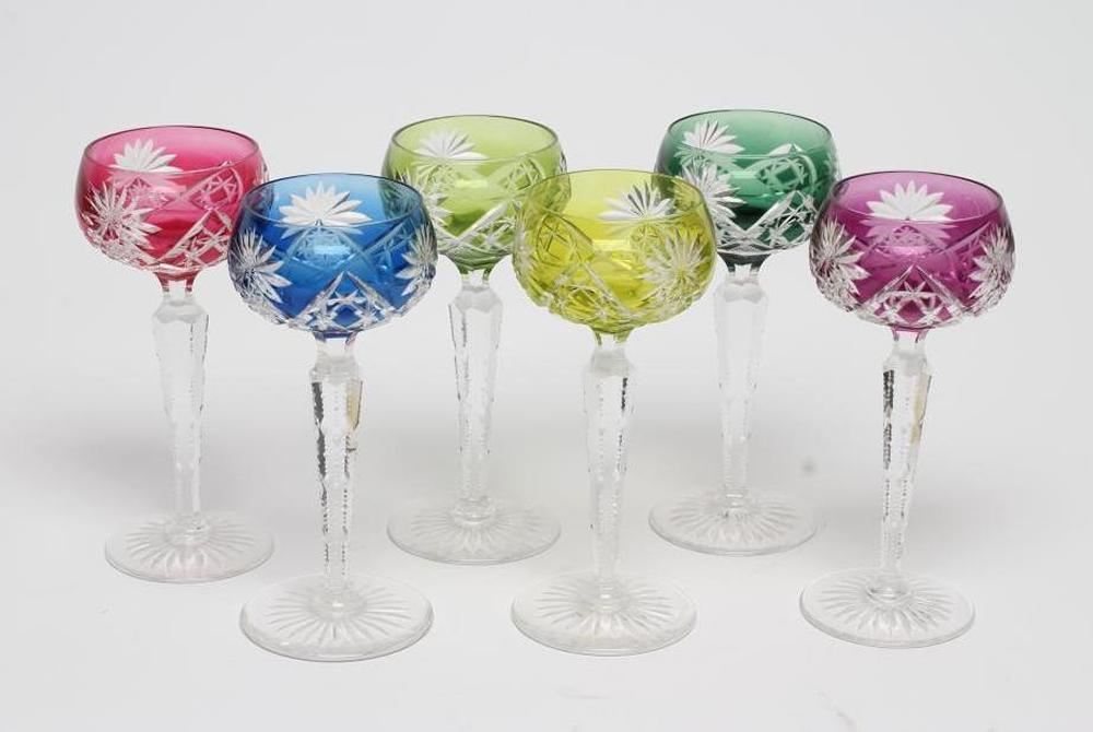 A HARLEQUIN SET OF SIX VAL ST. LAMBERT HOCK GLASSES Image