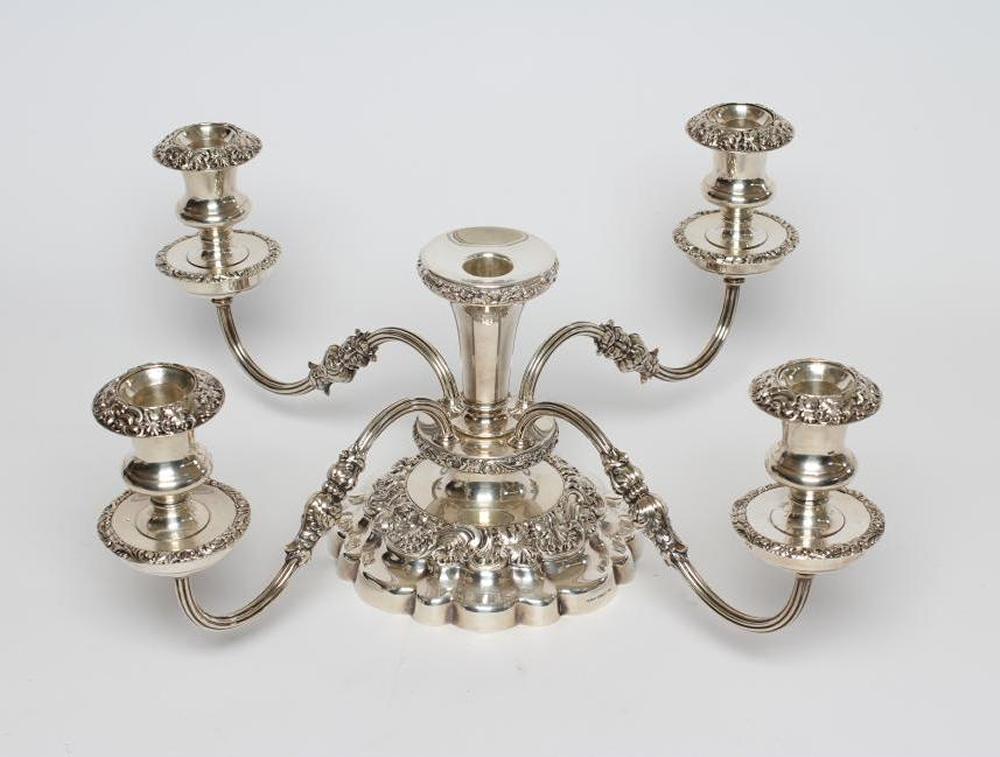 A PLATED ON COPPER METAMORPHIC TABLE CENTREPIECE/CANDELABRUM Image