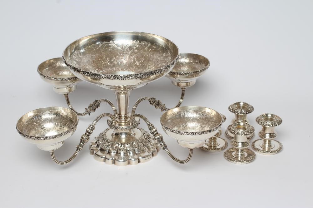 A PLATED ON COPPER METAMORPHIC TABLE CENTREPIECE/CANDELABRUM Image