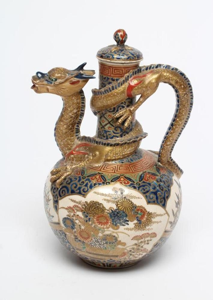 A SATSUMA EARTHENWARE EWER AND COVER Image