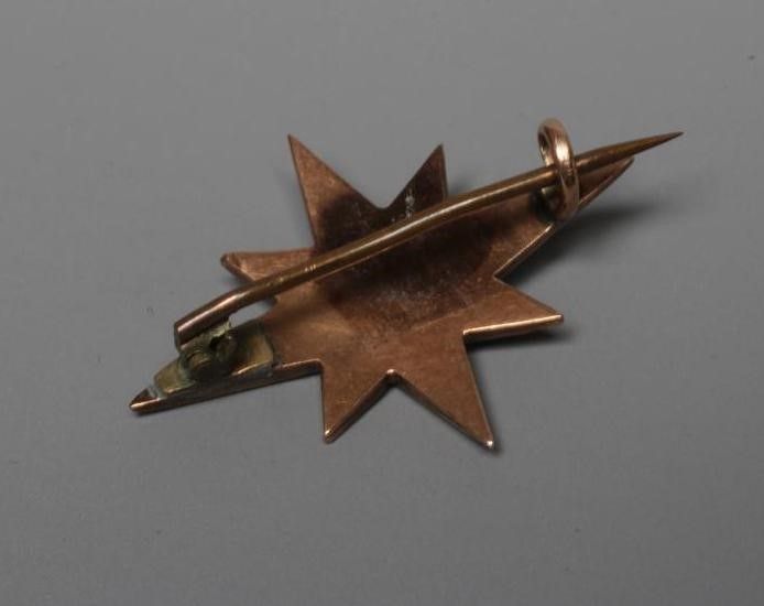 A VICTORIAN STAR BROOCH set with graduating pearls within a blue enamel border, unmarked (Est. plus Image