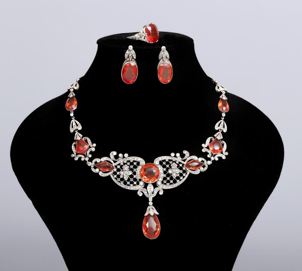 A FIRE OPAL AND DIAMOND NECKLACE BY W. PHILLIPS Image