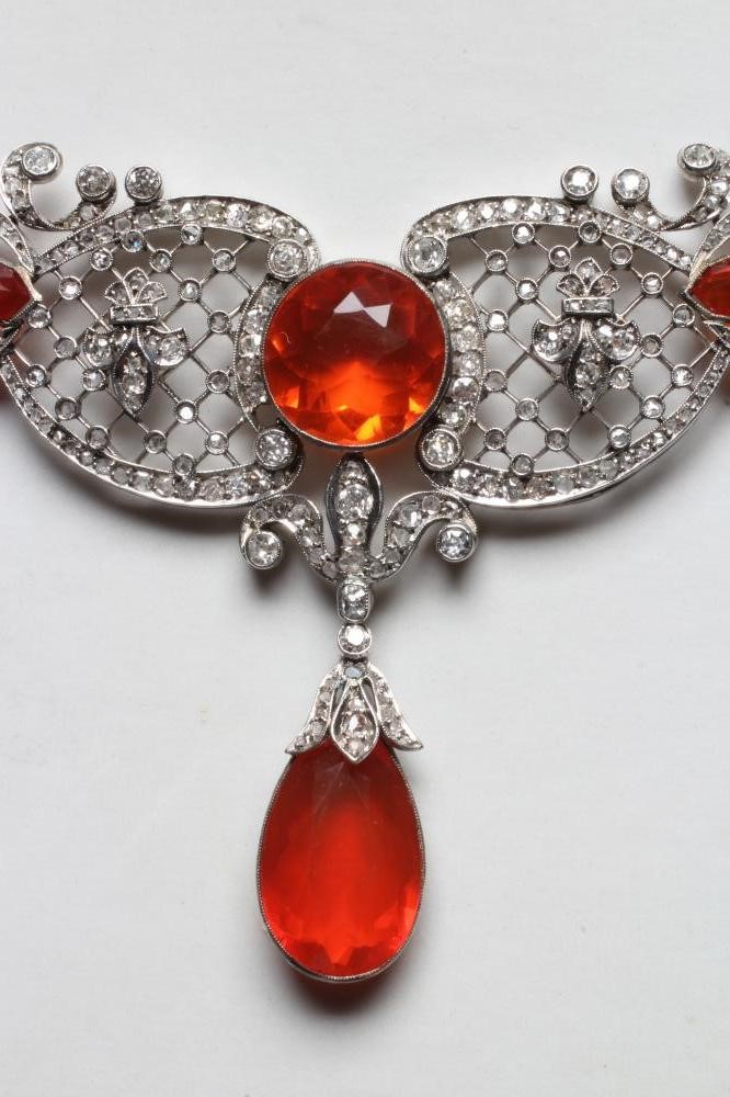A FIRE OPAL AND DIAMOND NECKLACE BY W. PHILLIPS Image