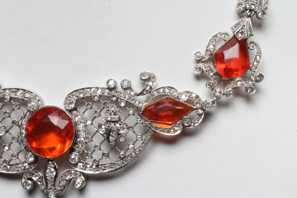 A FIRE OPAL AND DIAMOND NECKLACE BY W. PHILLIPS Image