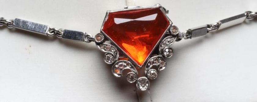 A FIRE OPAL AND DIAMOND NECKLACE BY W. PHILLIPS Image