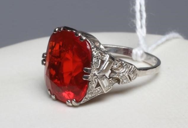 A FIRE OPAL AND DIAMOND NECKLACE BY W. PHILLIPS Image