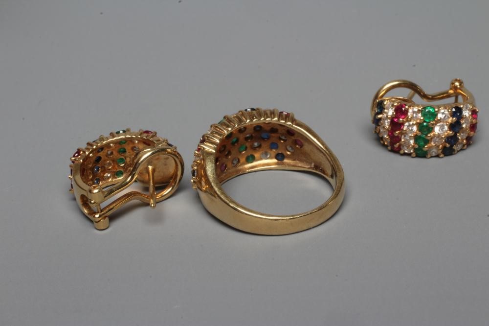 A MULTI-GEM DRESS RING AND MATCHING EARRINGS Image